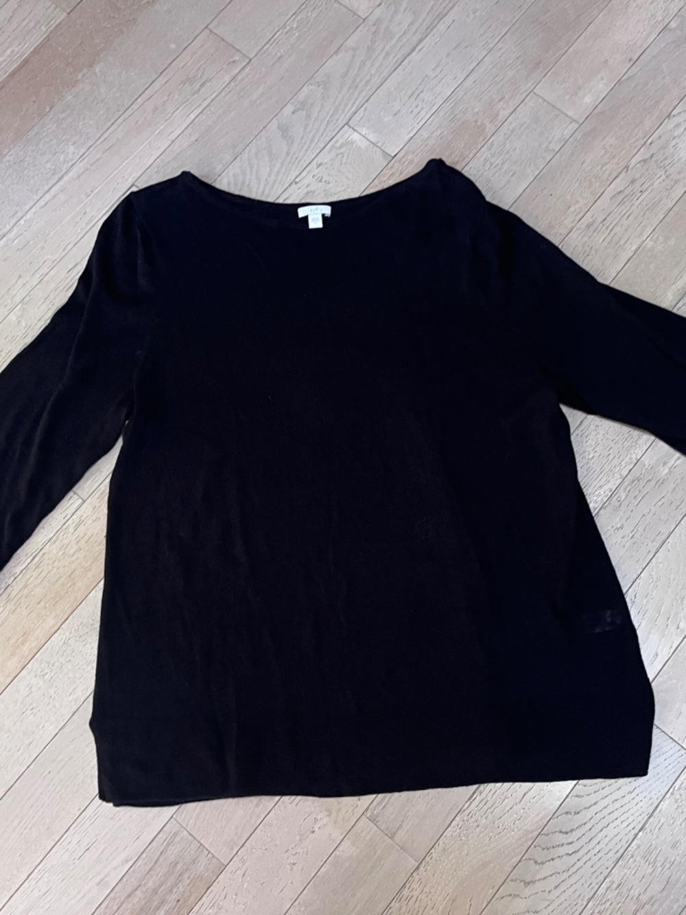 J. Jill Linen Blend Sweater L Black Boatneck Tunic Pullover Drop Shoulder